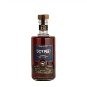 Premium handcrafted potpis rakija in a glass bottle with a wooden cap.