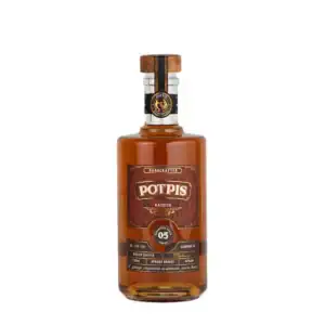 High-quality Potpis apricot rakija bottle featuring handcrafted label and wooden cap, perfect for authentic fruit brandy.