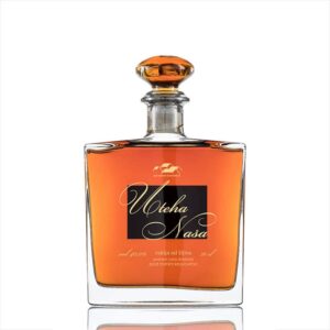 Elegant glass bottle of high-quality Serbian plum rakija, NDV brand.