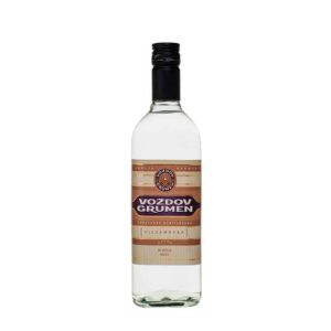 Clear Vodka bottle with "Voždov Grumen" label for Serbian Rakija.